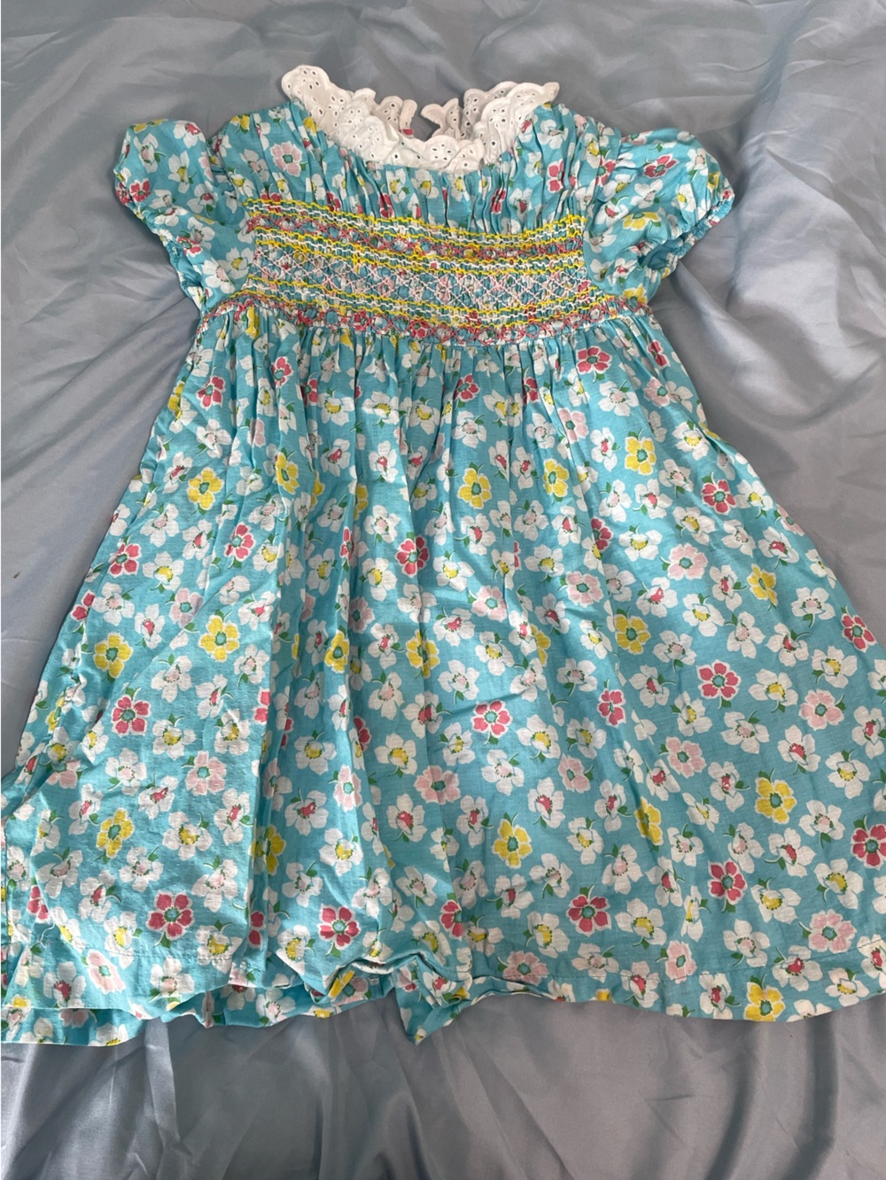 Mini Boden Blue Floral Smocked Dress